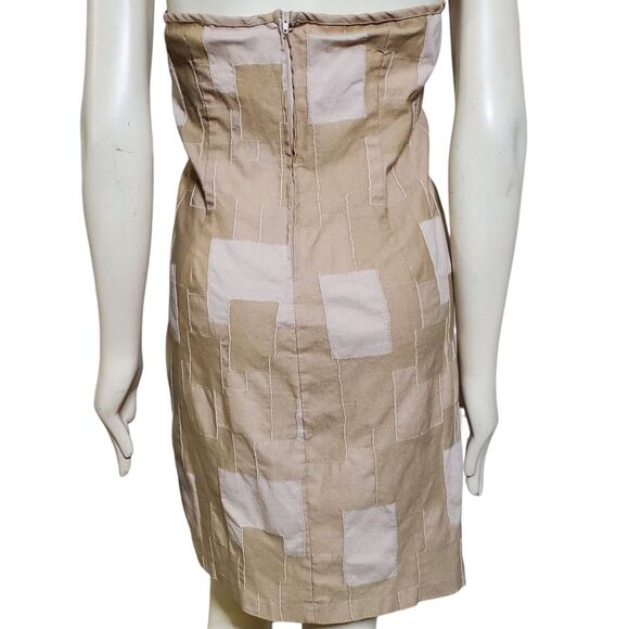 Vintage 90s Gantos Patchwork Halter Dress Size L Tan Mini Dress Bohemian Womens - Picture 5 of 9